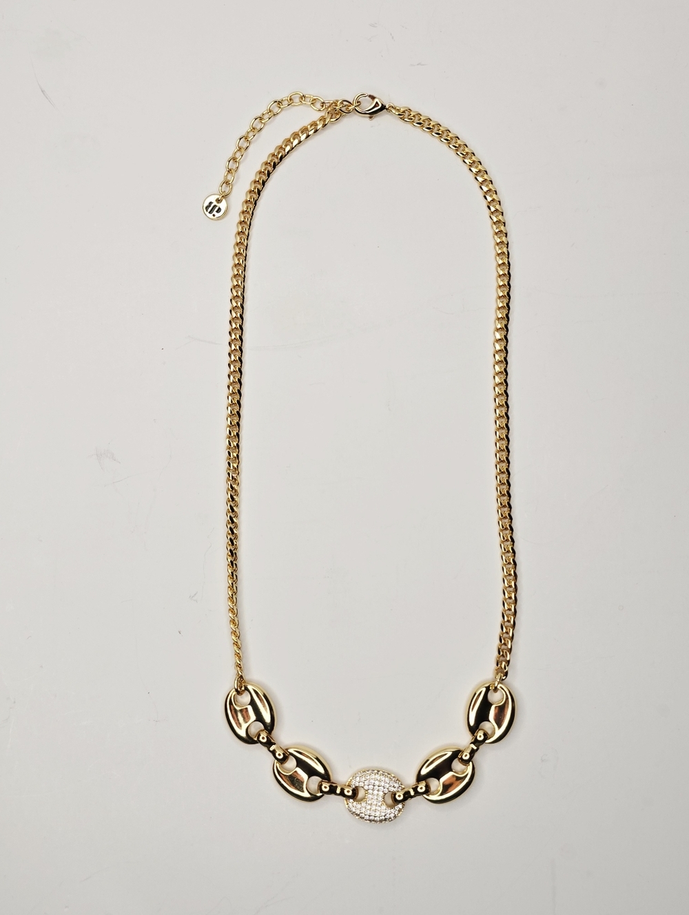 Bomb Party Gold Tone Puffy Pavé Link Necklace